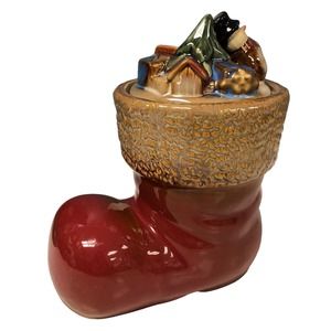 GIBSON HOME ~ 2 Piece Hand Painted Novelty Christmas Stocking Boot 8” Cookie Jar